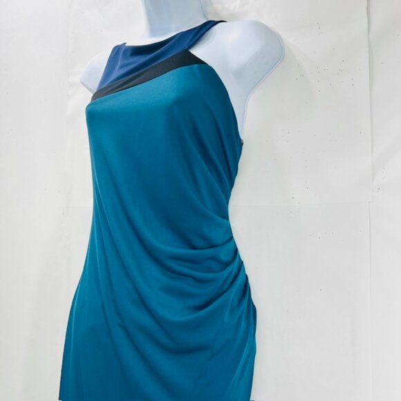 New $238 BCBG MAXARIA PARTY/EVENING MIDI DRESS BRIGT TEAL STRAP, ZIP (#13) - Picture 9 of 10